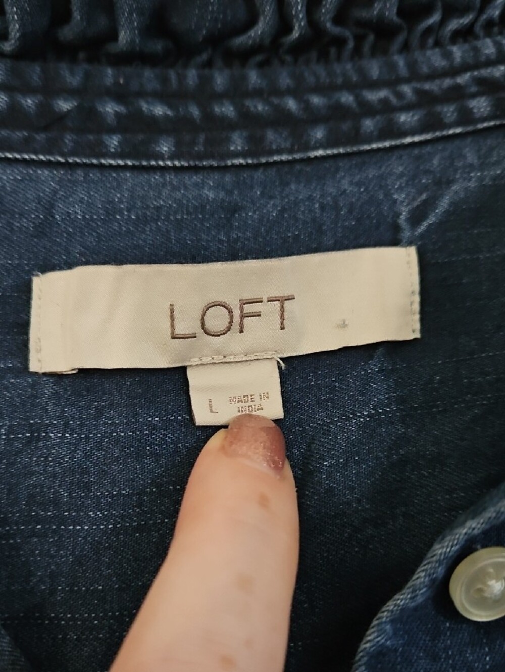 LOFT Indigo Ruffle-Neck Button Blouse - Picture 2 of 2
